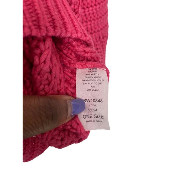 Elan Fuchsia Pink Casual Cable Knit V-Neck Relaxed Knitted Sweater One Size - Picture 6 of 11